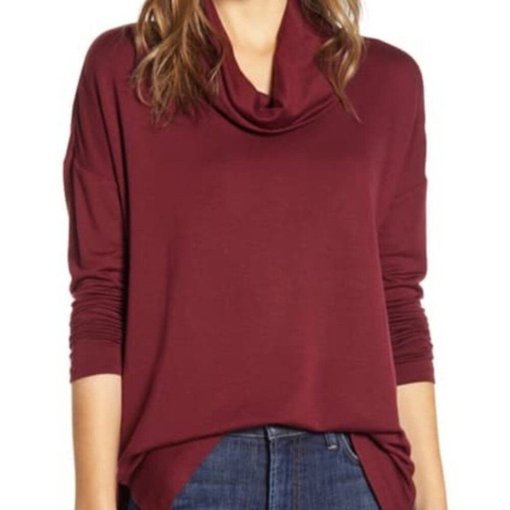 Lou & Grey Signaturesoft Cowl Top- Women's Size XS- Burgundy Red 574202